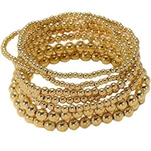 7 pcs Gold Beaded Bracelets Adjusatable 14K Plated Stackable Bracelets...